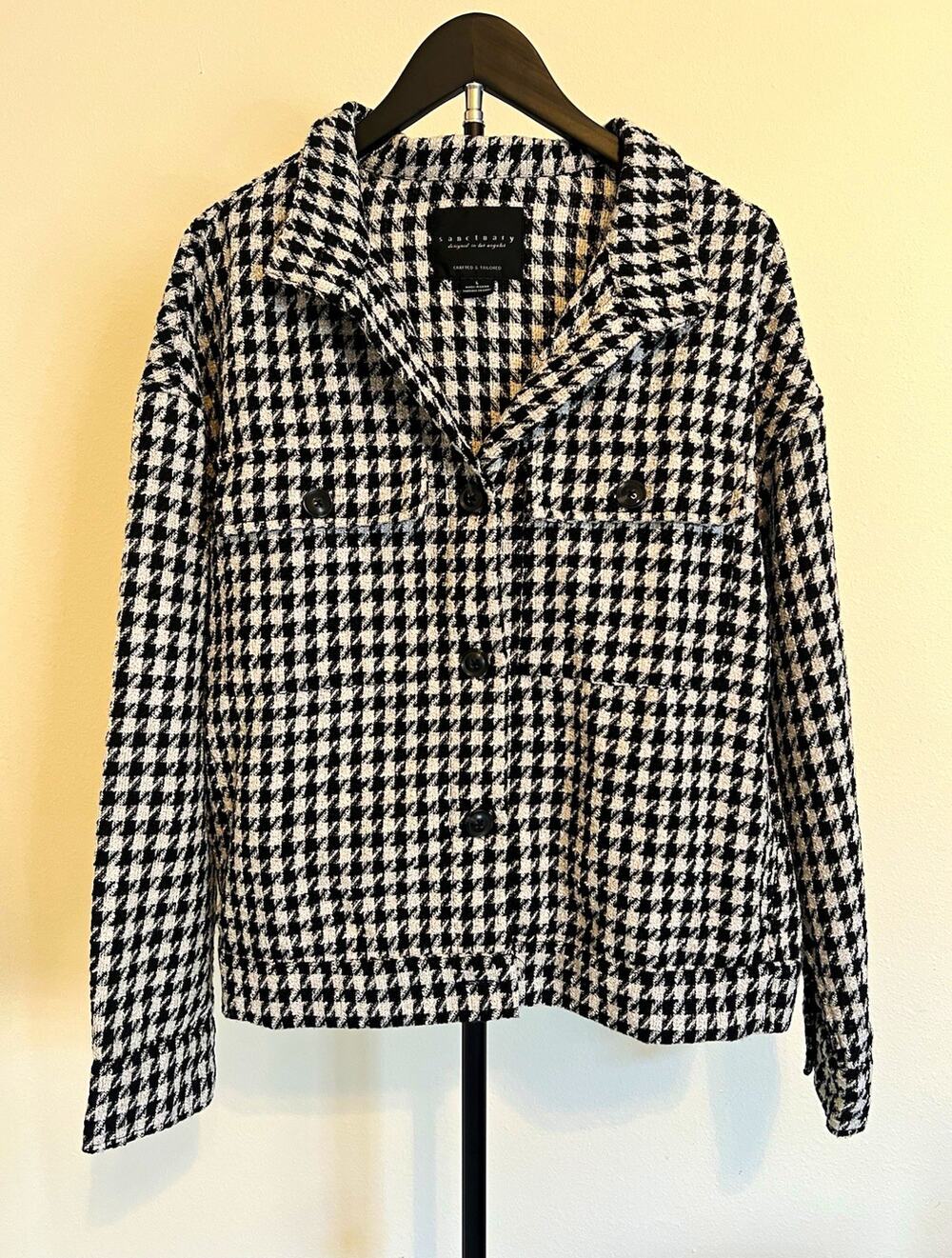 Sanctuary Womens L Black White Checkered Houndstooth Jacket Fall